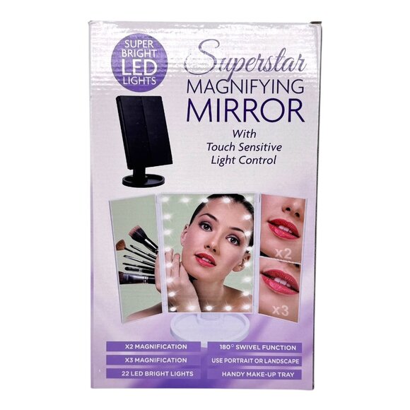 Tri-Fold Lighted Vanity Makeup Mirror 22 LED Touch Dimmable 1X 2X 3X Magnifying - Picture 2 of 15